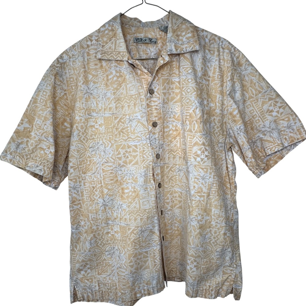 Batik Bay Yellow Hawaiian Shirt‎ Mens Medium Tropical Palm Tree Button Down VTG